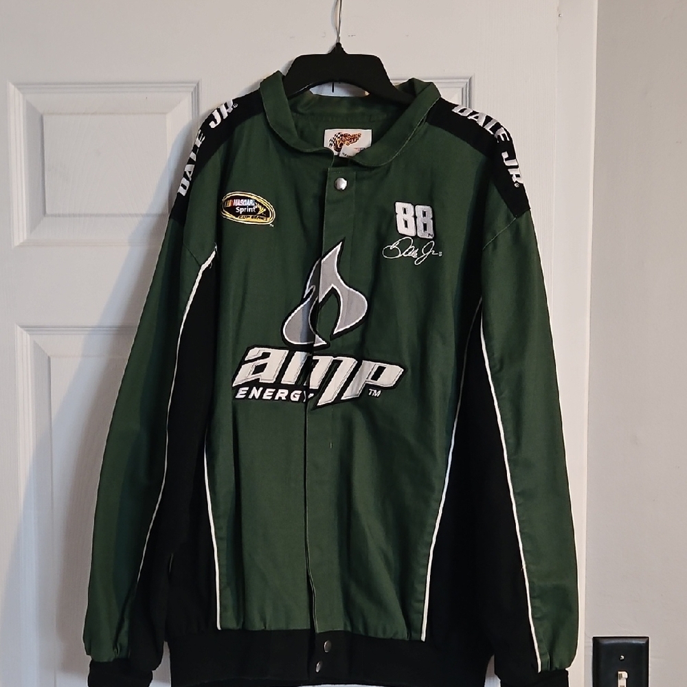 Dale Earnhardt Jr Nascar Green and Black Varsity Bomber Jacket